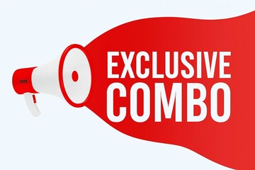 Red megaphone announcing an exclusive combo offer creating excitement and drawing attention to a special promotion