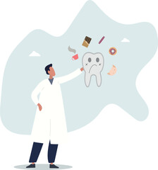 Desserts around sick tooth vector illustration.dentist warns of health hazards.life and employment of people.