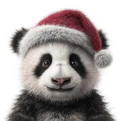 Obraz premium Adorable panda cub wearing a festive Santa hat brings holiday cheer and joy this season