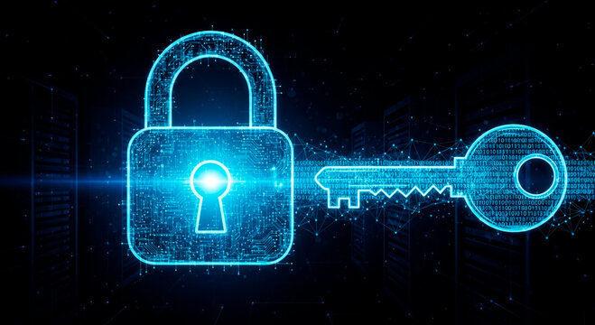 Secure your data with cutting-edge digital lock and key technology representing ultimate privacy and cybersecurity protection for your digital assets