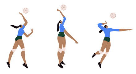 Volleyball player in different positions. Flat graphic vector illustration isolated on white background