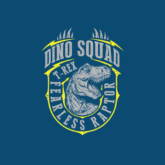 Obraz premium Dino Sqaud t-rex Fearless Raptor vector emblem graphic design