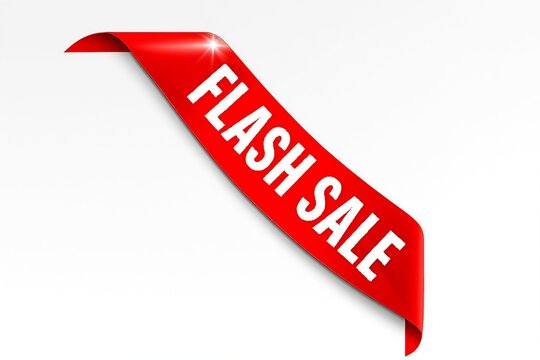 Bright red corner ribbon banner with white text announcing a limited time flash sale event
