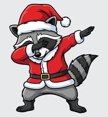 Dabbing Santa Raccoon Christmas Cartoon Funny Animal Vector Illustration Graphic © masumdesign
