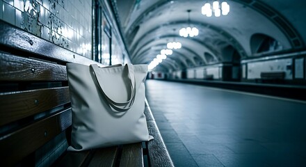 Canvas Tote Bag at Subway Station