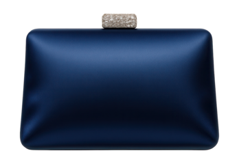Satin clutch with a crystal-decorated clasp closure.