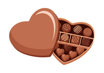 Valentine Gift: Open Heart Chocolate Box Illustration Filled with Selection of Luxury Chocolate Sweets 