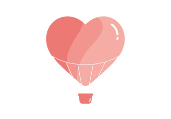 Color Contrast Pink Heart Hot Air Balloon with Brown Basket Vector Illustration for Romantic Greeting Card 