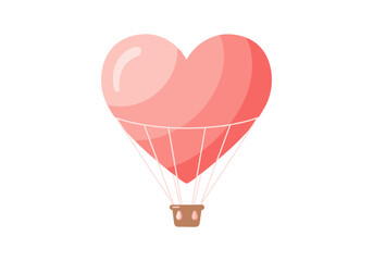 Bright Pink Heart Hot Air Balloon Illustration with Hanging Basket Symbolizing Soaring Love 