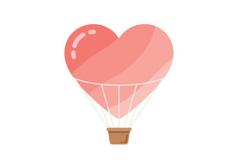 Layered Light Pink Heart Hot Air Balloon with Brown Basket Illustration for Romantic Air Travel 