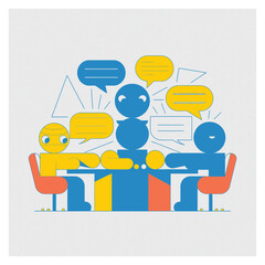 Business roundtable discussion illustration, flat design vector, modern corporate style	