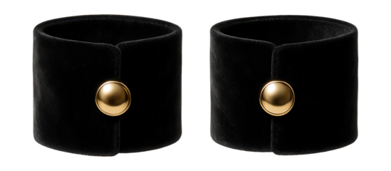 Velvet wrist cuffs featuring a gold-tone button closure.