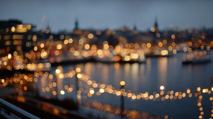 Urban night scene with vibrant bokeh effect. AI image