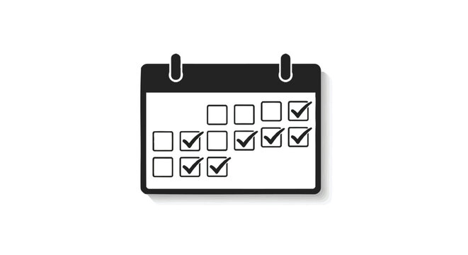 Calendar with checkmarks indicating completed tasks or scheduled events on a clean white background