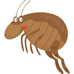 Cartoon Flea Insect Illustration With Brown Body and Antennas Isolated On White Transparent Background