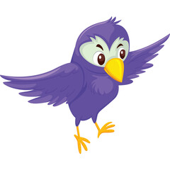 A Cartoon Purple Bird With A Yellow Beak Spreading Its Wings And Looking Forward With A White Background