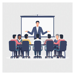 Business roundtable discussion illustration, flat design vector, modern corporate style	