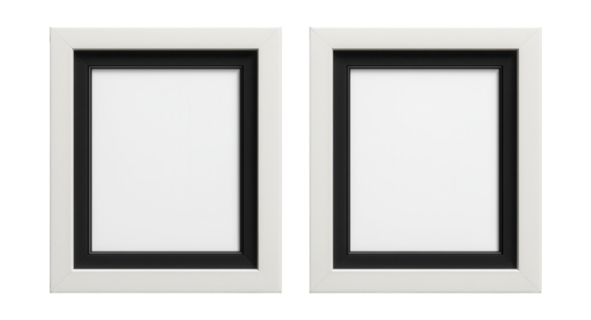 Thick white frames featuring bold black inner rims.