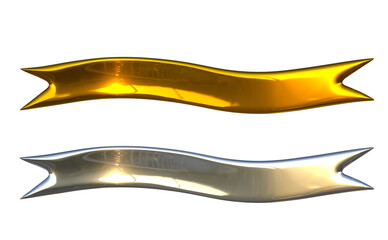 3d gold and silver ribbon on png transparent background.