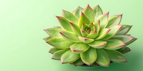 Fototapeta premium Stylish succulent rosette with red tips against a soft green background for your designs