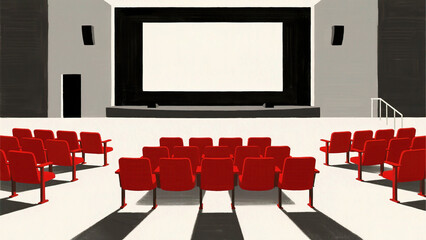 Empty movie theater with red seats