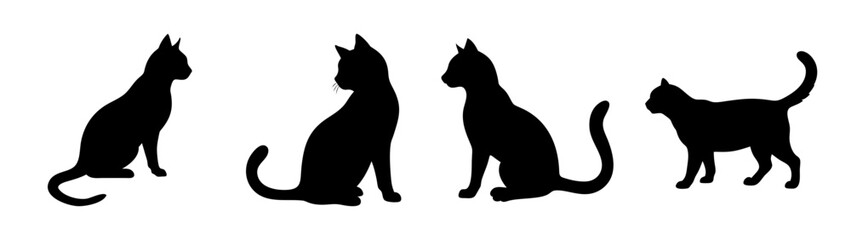 Silhouette cat breeds vector art: oriental shorthair, siamese, and abyssinian cat silhouettes vector