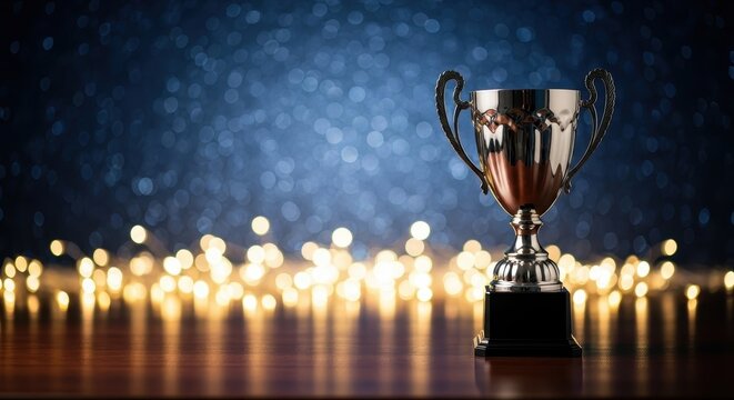 Gleaming Silver Trophy Symbolizing Achievement & Success Against a Twinkling Backdrop, Evoking Aspirations & Motivational Themes