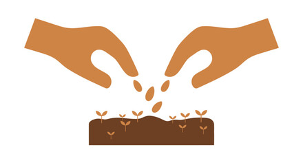 Hands Planting Seeds in Soil Illustration.
