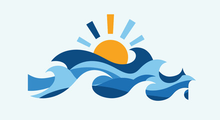 Ocean waves with the sun rising over the horizon, beautiful scene.