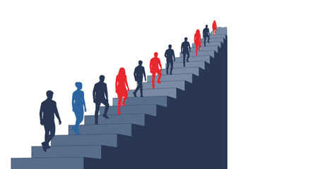 People climbing stairs symbolizing progress and success.
