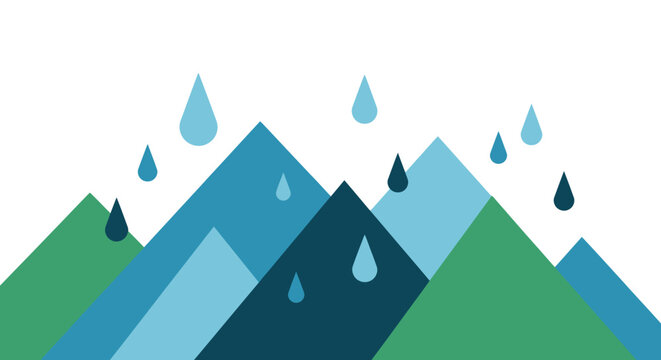 Rainy Mountains - Geometric Landscape with Water Droplets.