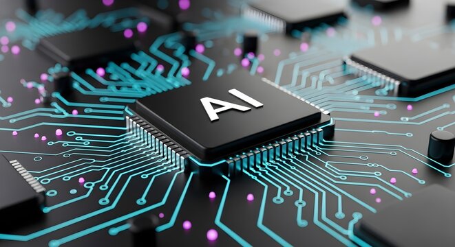 AI Microchip on a Circuit Board Advanced Technology and Artificial Intelligence Concepts