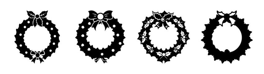 Collection of decorative christmas wreaths with bows vector graphic design elements clip art