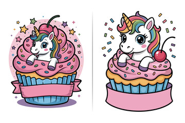 Cup Cake Unicorn Vector Clipart Design, Magical Rainbow Unicorn Clipart | Cute Kawaii Pastel Unicorn Illustration | Whimsical Fantasy Creature | Adorable Fairytale Horse Art for T-Shirt & Stickers