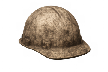 Dirty hard hat representing worker safety, construction, and durable personal protective equipment for challenging jobs