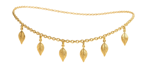 Delicate gold belly chain featuring evenly spaced leaf charms.