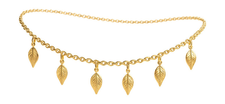 Delicate gold belly chain featuring evenly spaced leaf charms.