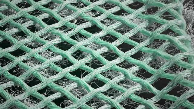 Isometric 3D animation of disorganized white fibers (ECM) being instantly aligned into a perfect lattice by an emerald light wave.