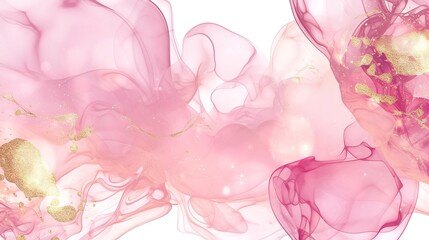 Elegant abstract background with soft pink and white hues, gold accents, fluid lines, and watercolor-alcohol ink art style, blending beauty and sophistication for elegant design projects.