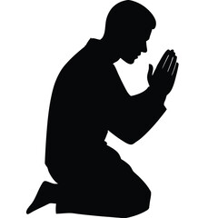 Silhouette of man kneeling in prayer design element vector illustration