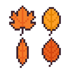Autumn leaves vector icons set in pixel style. fall foliage symbols