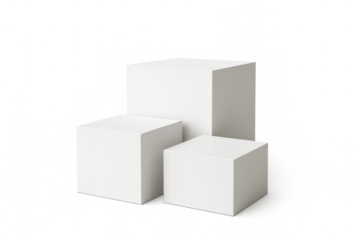 White product display podiums arranged as a minimalist pedestal or stage for presenting merchandise, transparent background