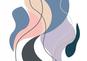 Abstract mountain background. Landscape wallpaper in minimal style design with field, meadow, hill and blue sky in pastel color. For prints, interiors, wall art, decoration, covers, and banners.