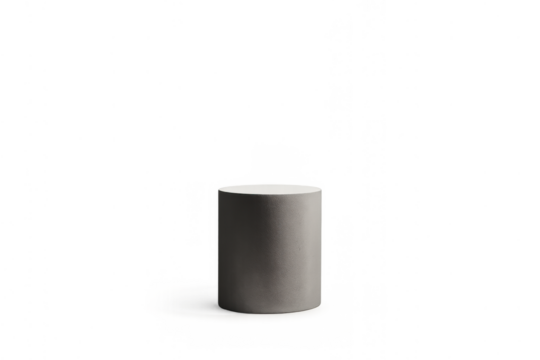 Cylinder product display podium providing a minimal background for showcasing various items, available with a transparent background