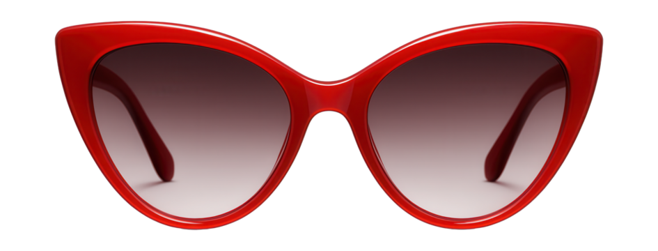 Cat-eye red plastic glasses with gradient lenses for a striking look.