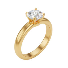 Gold engagement ring with diamond isolated on transparent background