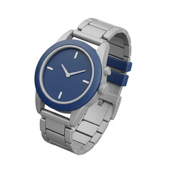 Modern wristwatch with blue face isolated on transparent background
