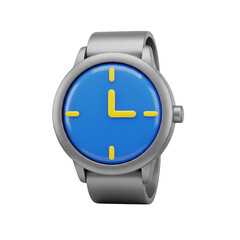 Closeup of a wristwatch with blue and yellow face isolated on transparent background