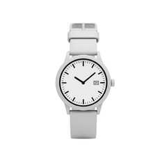 Minimalist white analog watch with date isolated on transparent background