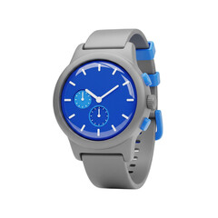 Modern gray digital watch with blue accents isolated on transparent background